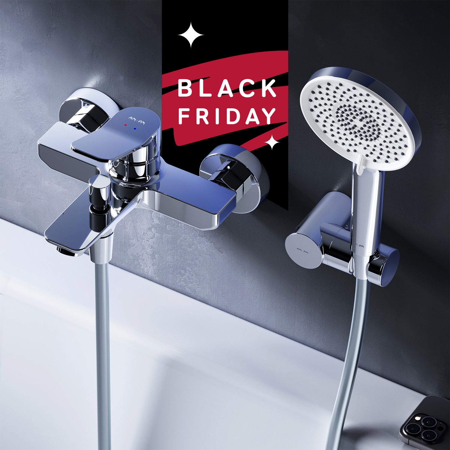 PaulGurkes Schwarze Badewannen Armatur Wannenarmatur Handbrause Zweigriffmischer 14482077