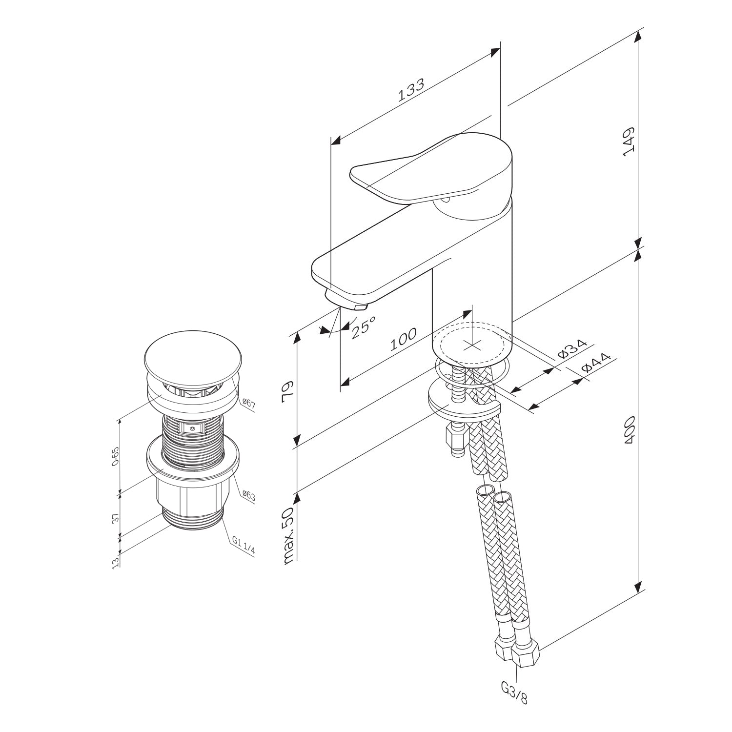 FXA82100 Bad Armatur X-Joy Waschtischarmatur mit Klick-Ablaufgarnitur Wasserhahn ampm-store.de