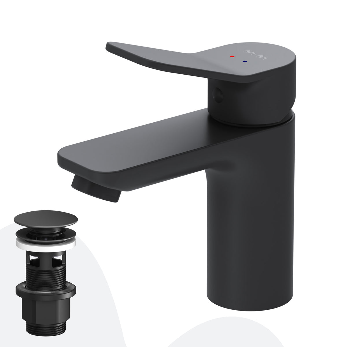 FXA82122 Bad Armatur X-Joy Waschtischarmatur mit Klick-Ablaufgarnitur Wasserhahn, Schwarz ampm-store.de