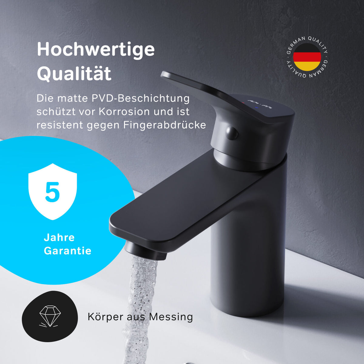 FXA82122 Bad Armatur X-Joy Waschtischarmatur mit Klick-Ablaufgarnitur Wasserhahn, Schwarz ampm-store.de
