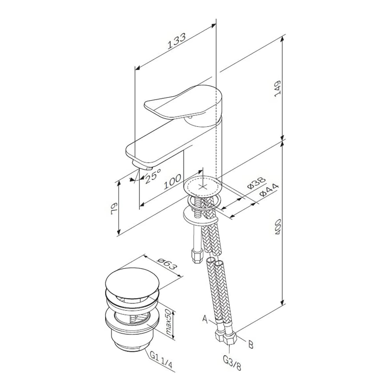 FXA82122 Bad Armatur X-Joy Waschtischarmatur mit Klick-Ablaufgarnitur Wasserhahn, Schwarz ampm-store.de