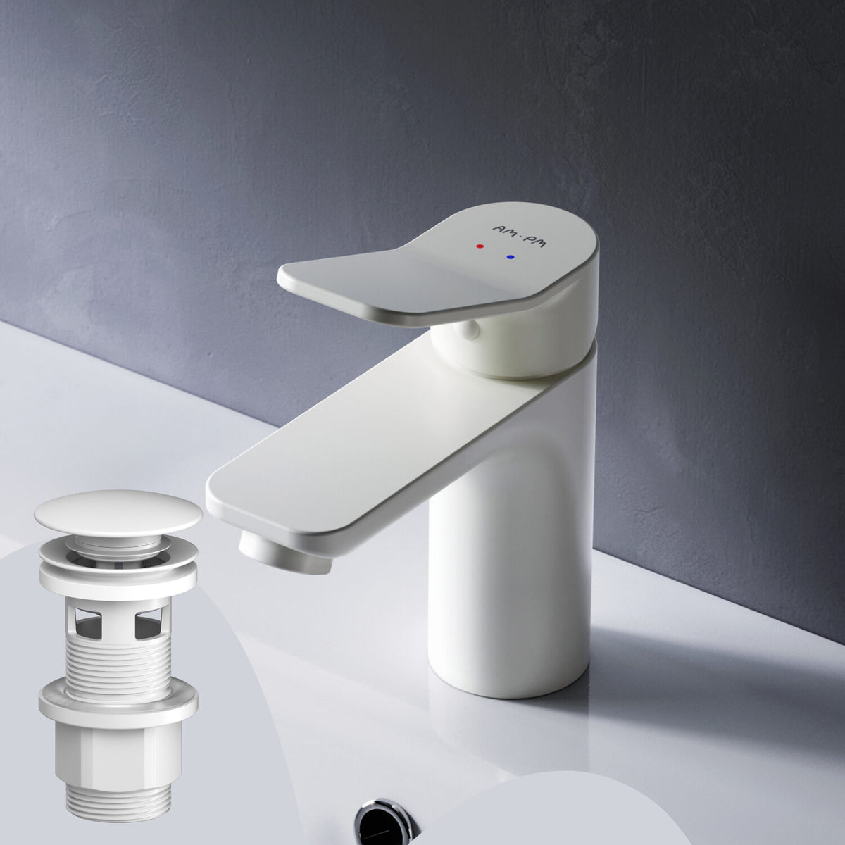 FXA82133 Bad Armatur X-Joy Waschtischarmatur mit Klick-Ablaufgarnitur Wasserhahn, Weiß ampm-store.de