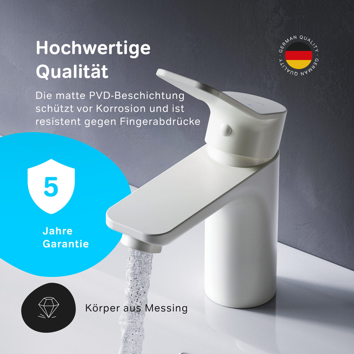 FXA82133 Bad Armatur X-Joy Waschtischarmatur mit Klick-Ablaufgarnitur Wasserhahn, Weiß ampm-store.de
