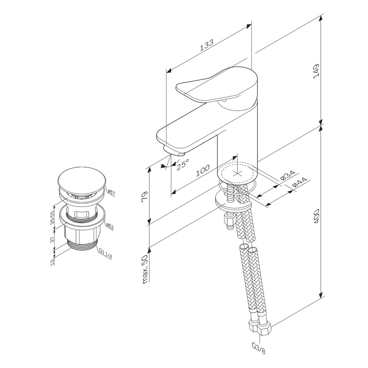 FXA82133 Bad Armatur X-Joy Waschtischarmatur mit Klick-Ablaufgarnitur Wasserhahn, Weiß ampm-store.de