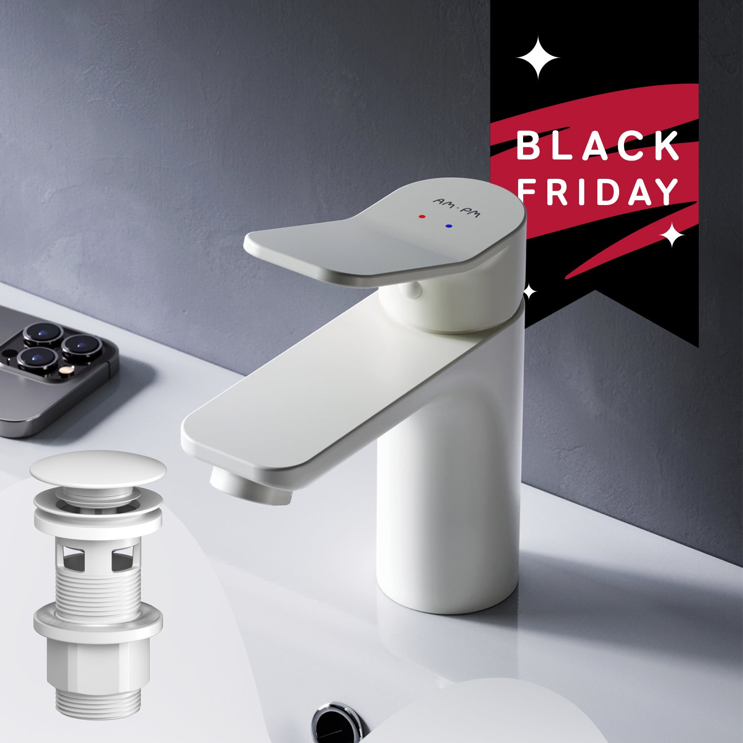 FXA82133 Bad Armatur X-Joy Waschtischarmatur mit Klick-Ablaufgarnitur Wasserhahn, Weiß