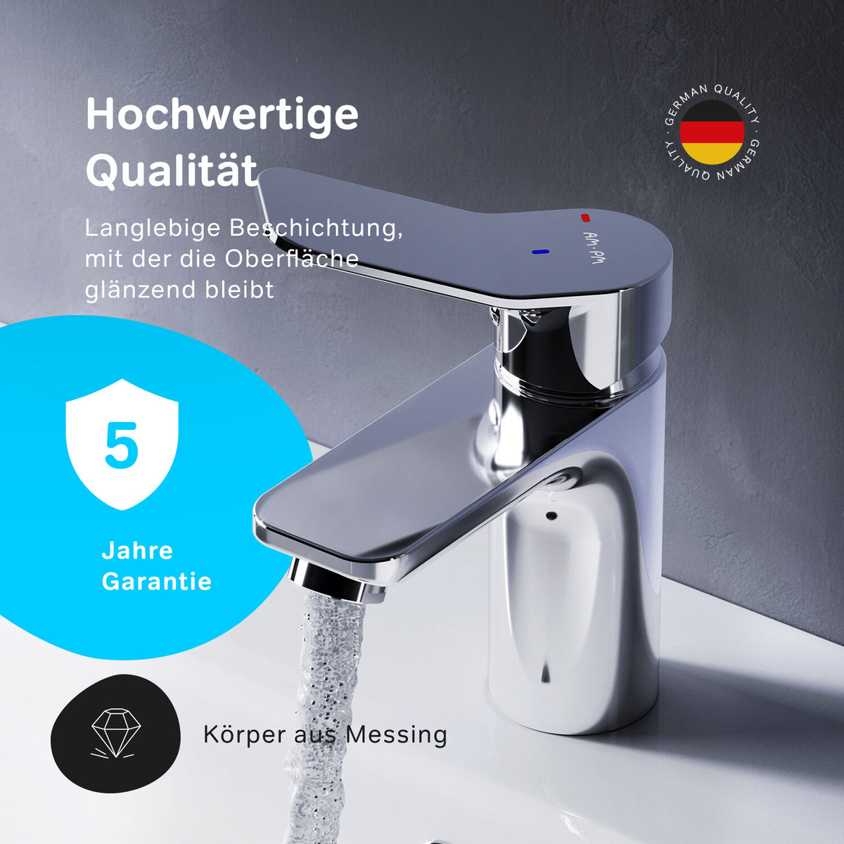 FXA82800 Bad Armatur X-Joy Waschtischarmatur EcoStart-Funktion mit Klick-Ablaufgarnitur Wasserhahn ampm-store.de