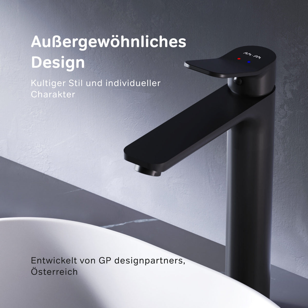 FXA92022 Bad Armatur X-Joy Waschtischarmatur mit hohem Auslauf Wasserhahn, Schwarz ampm-store.de