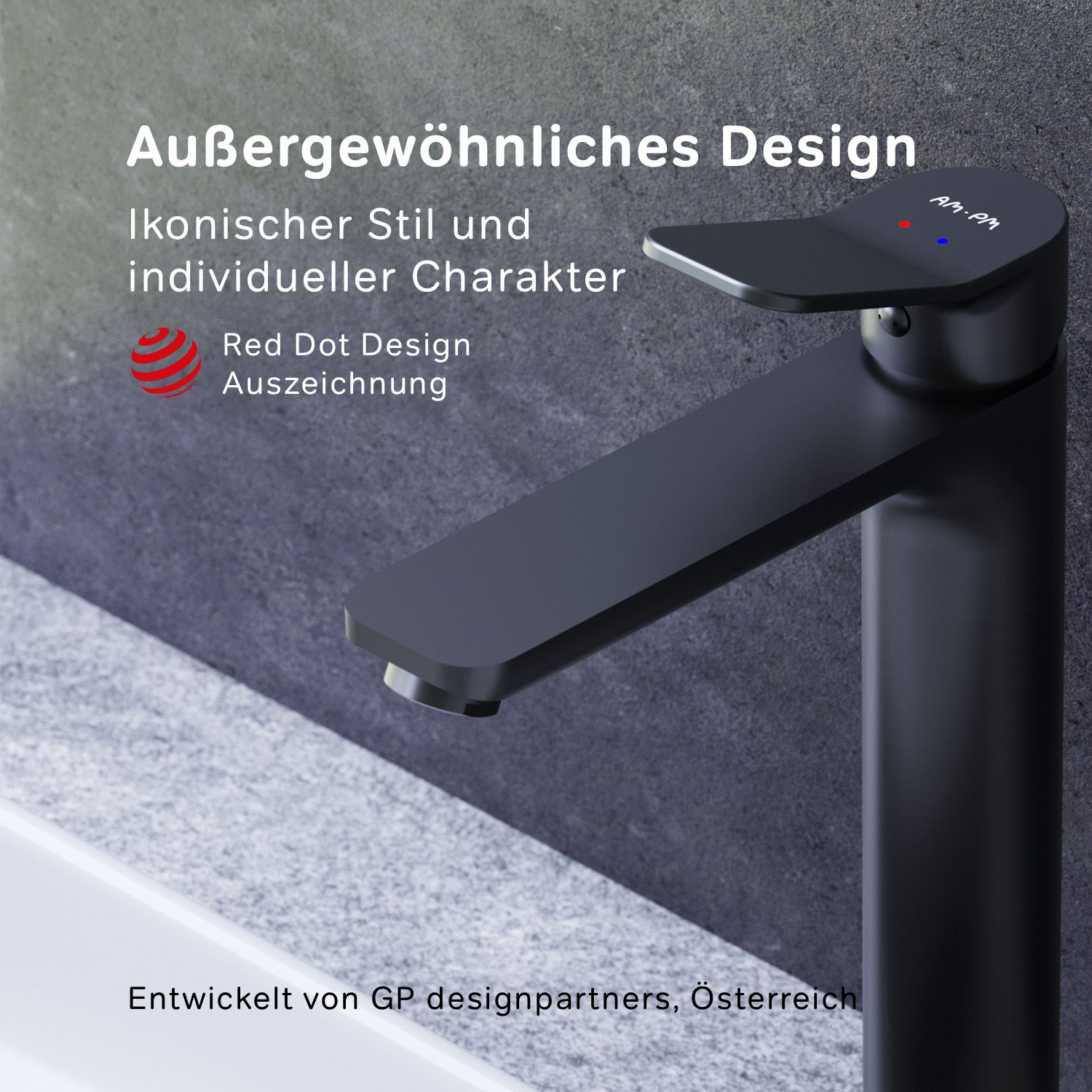 FXA92022 Bad Armatur X-Joy Waschtischarmatur mit hohem Auslauf Wasserhahn, Schwarz ampm-store.de