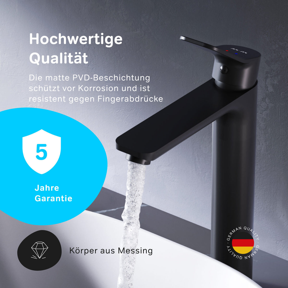 FXA92022 Bad Armatur X-Joy Waschtischarmatur mit hohem Auslauf Wasserhahn, Schwarz ampm-store.de