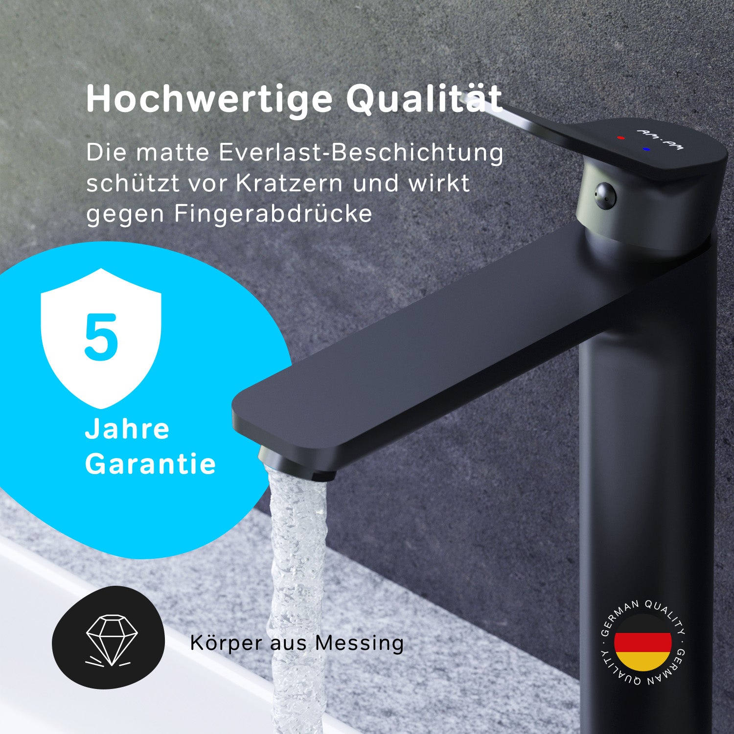 FXA92022 Bad Armatur X-Joy Waschtischarmatur mit hohem Auslauf Wasserhahn, Schwarz ampm-store.de