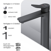 FXA92022 Bad Armatur X-Joy Waschtischarmatur mit hohem Auslauf Wasserhahn, Schwarz ampm-store.de