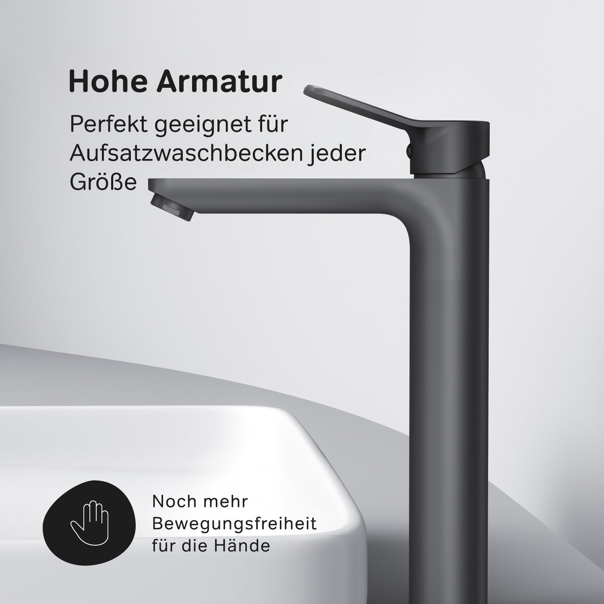 FXA92022 Bad Armatur X-Joy Waschtischarmatur mit hohem Auslauf Wasserhahn, Schwarz ampm-store.de