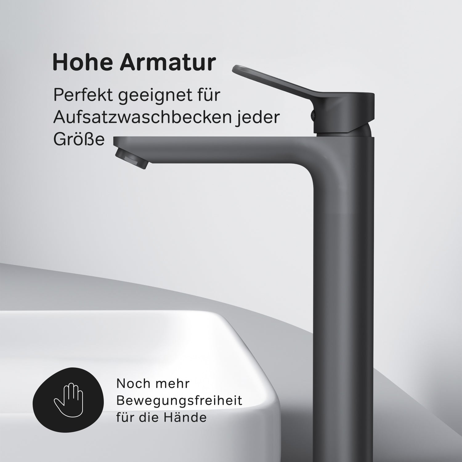 FXA92022 Bad Armatur X-Joy Waschtischarmatur mit hohem Auslauf Wasserhahn, Schwarz ampm-store.de