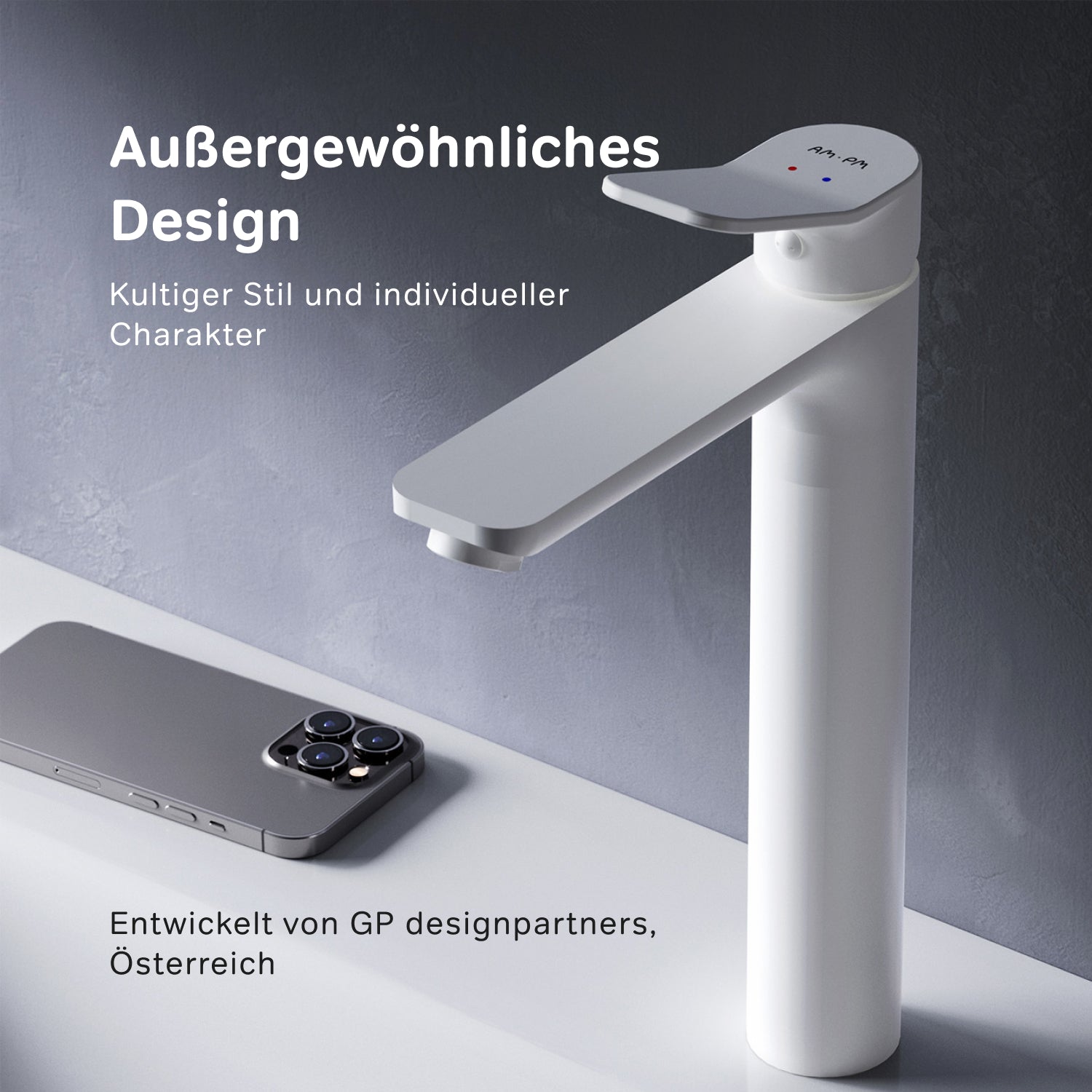 FXA92033 Bad Armatur X-Joy Waschtischarmatur mit hohem Auslauf Wasserhahn, Weiß ampm-store.de