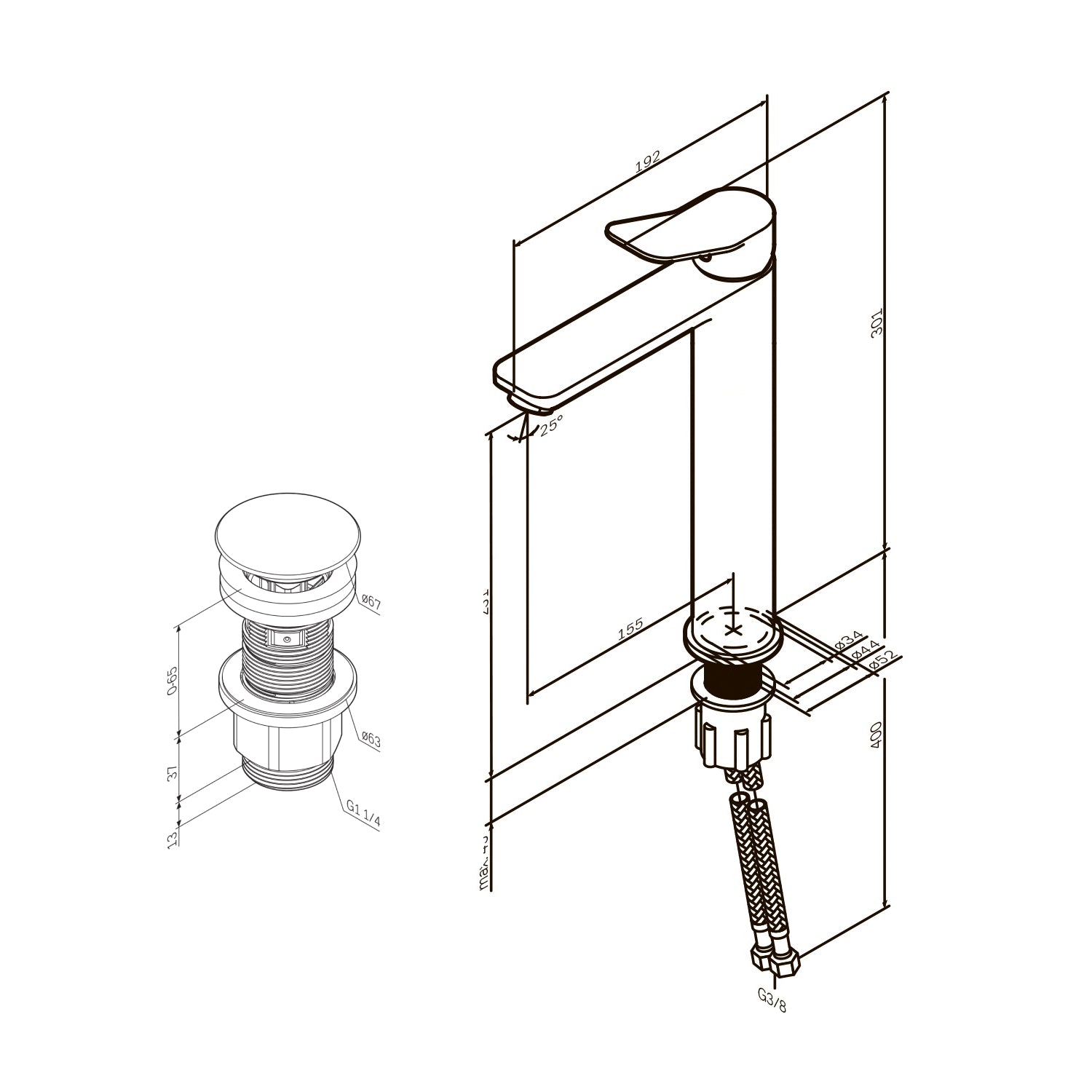 FXA92200 Bad Armatur X-Joy Waschtischarmatur Hoch mit Klick-Ablaufgarnitur Wasserhahn ampm-store.de
