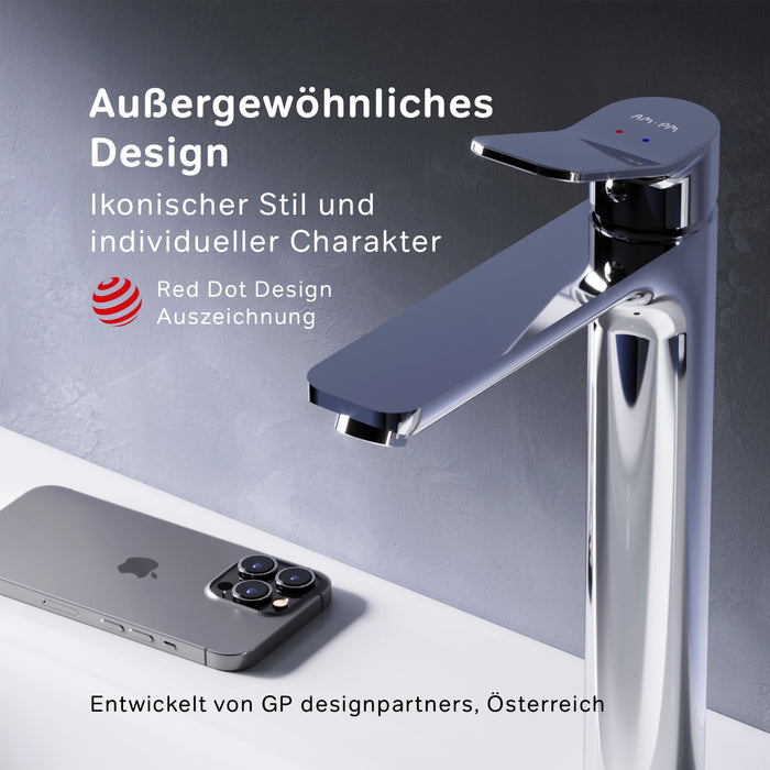 FXA92200 X-Joy Waschtischarmatur Hoch für Aufsatzwaschbecken mit Zugstange und Ablaufgarnitur, Chrom | ampm-store.de