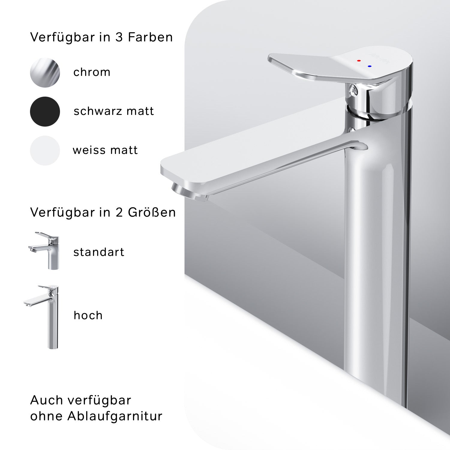 FXA92200 Bad Armatur X-Joy Waschtischarmatur Hoch mit Klick-Ablaufgarnitur Wasserhahn ampm-store.de
