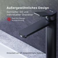 FXA92222 X-Joy Waschtischarmatur Hoch für Aufsatzwaschbecken mit Zugstange und Ablaufgarnitur, Schwarz, Matt | ampm-store.de