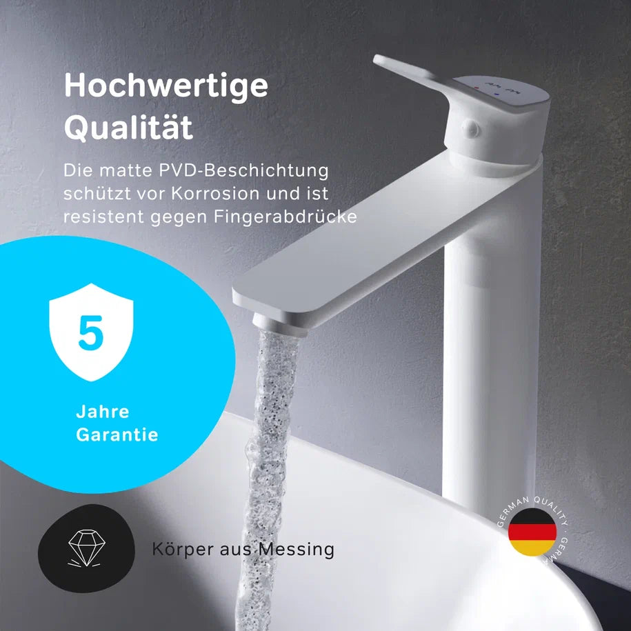 Hohe Waschtischarmatur X-Joy mit Klick-Ablaufgarnitur, Weiß – FXA92233