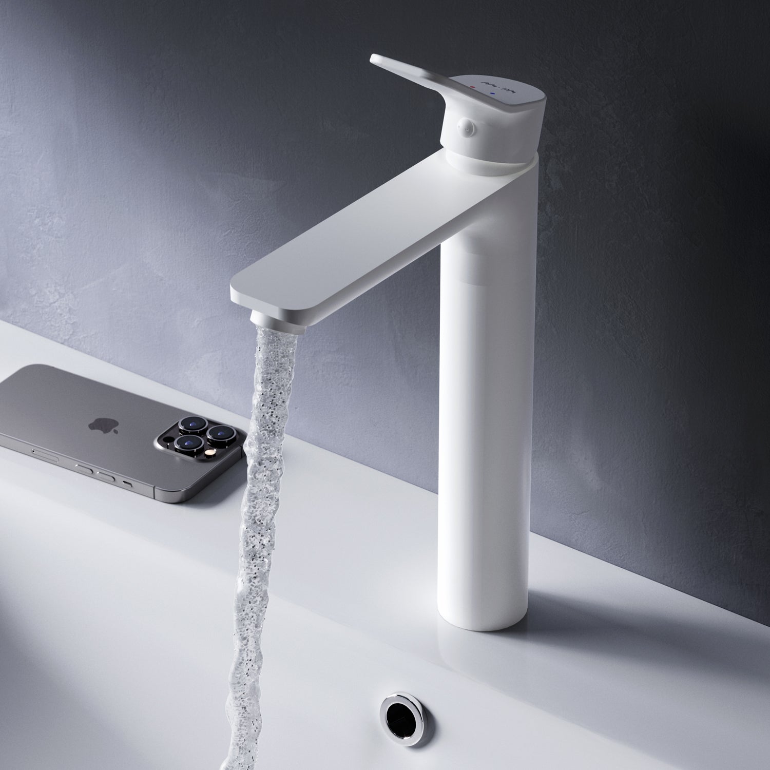 FXA92233 Bad Armatur X-Joy Waschtischarmatur Hoch mit Klick-Ablaufgarnitur Wasserhahn, Weiß