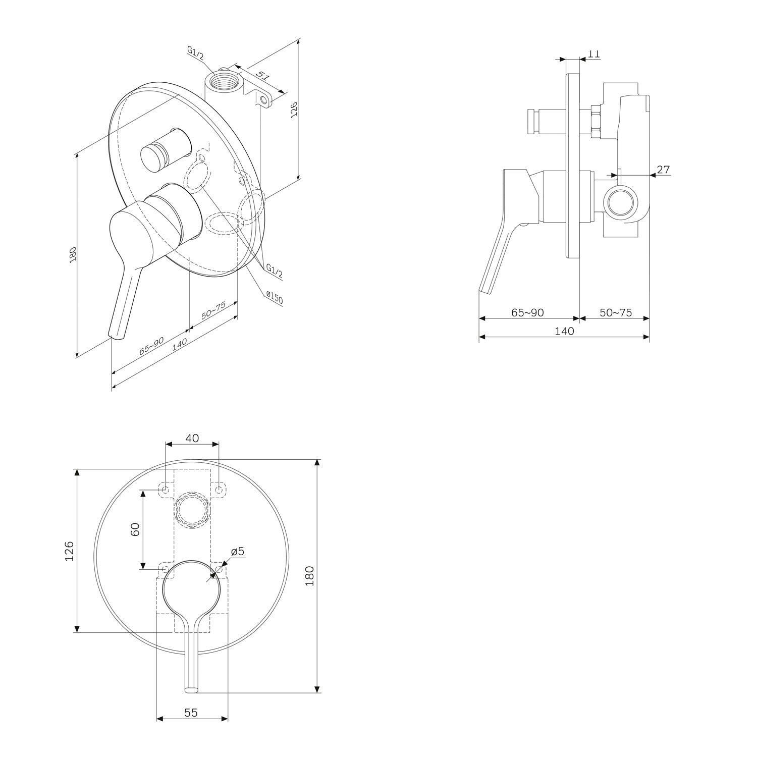 FXB45000 Х-Joy S Wannen- Brausearmatur Unterputz, Wandmontage | Online Store von AM.PM