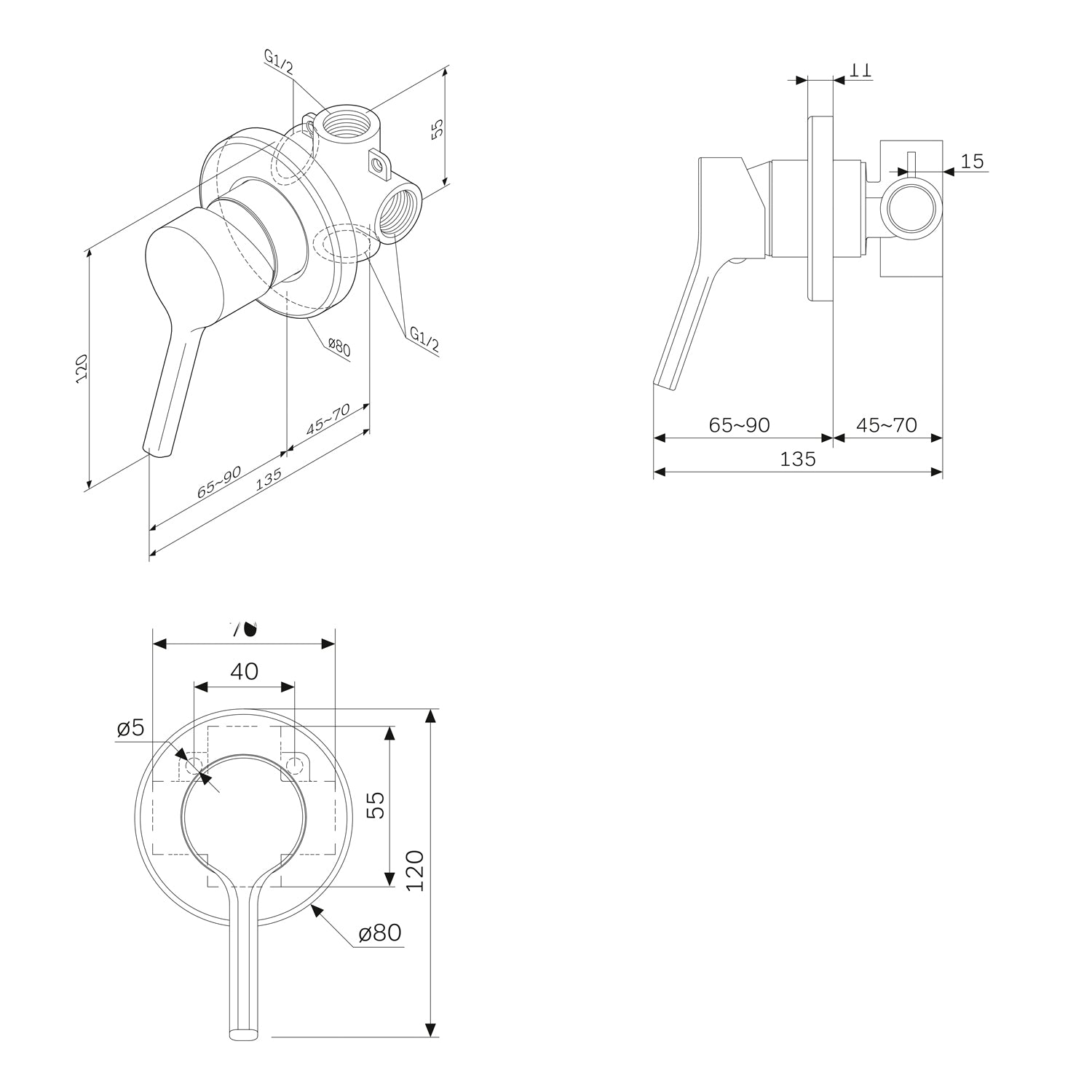 FXB65000 Х-Joy S Brausearmatur Unterputz, Wandmontage | Online Store von AM.PM