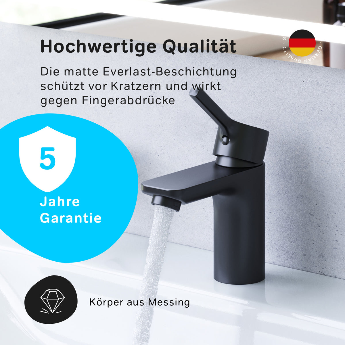FXB82122 Bad Armatur X-Joy S Waschtischarmatur mit Klick-Ablaufgarnitur Wasserhahn, Schwarz ampm-store.de