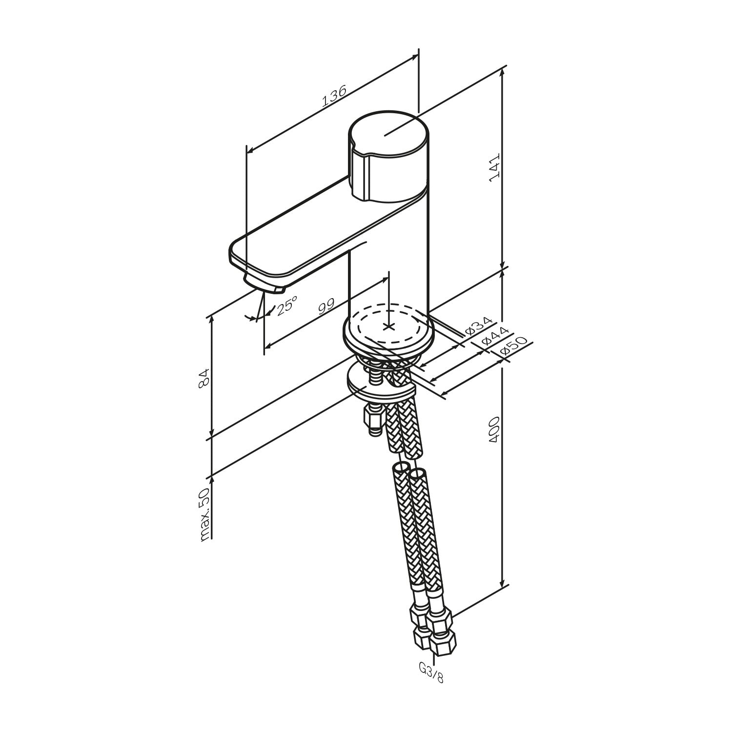 Robinet de lavabo X-Joy FXT82500 TouchReel Mitigeur de lavabo avec bonde clic clac