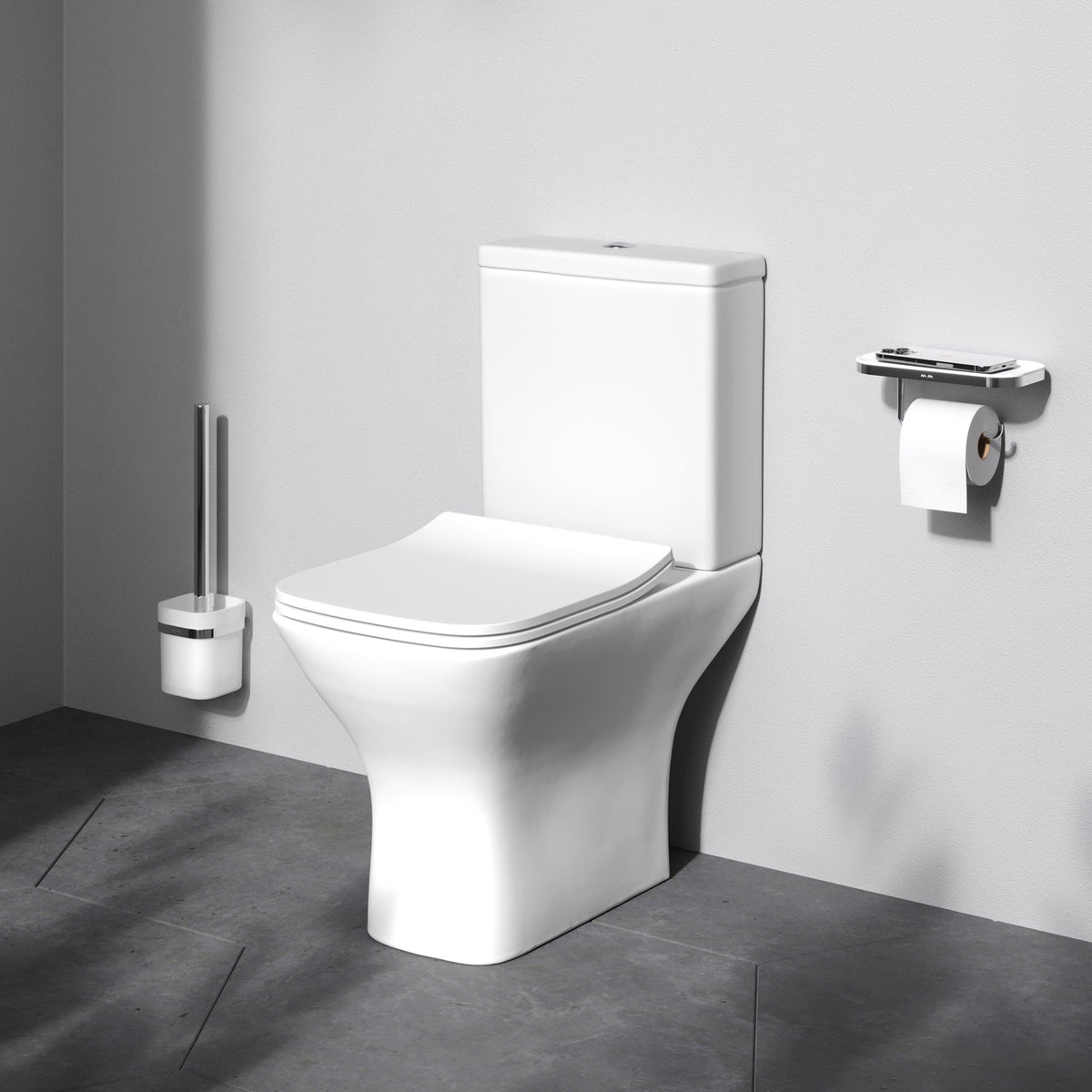 Stand-WC Gem mit waagerechtem Wandabgang (PK), spülrandlos mit Soft-Close-WC-Sitz – CGA8601PSC