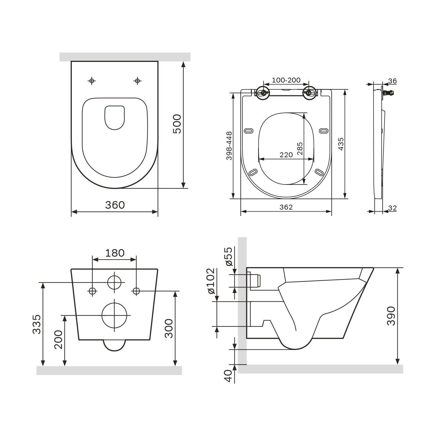 IIS70251.NA1700 Set: Wand-WC + Vorwandelement + Drückerplatte