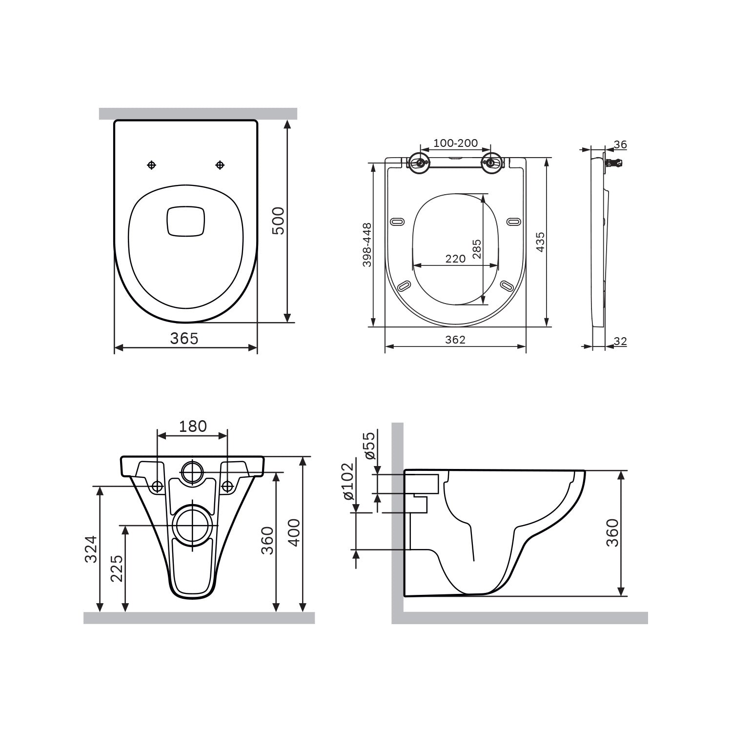 IIS70251.TA1700 Set: Wand-WC + Vorwandelement + Drückerplatte