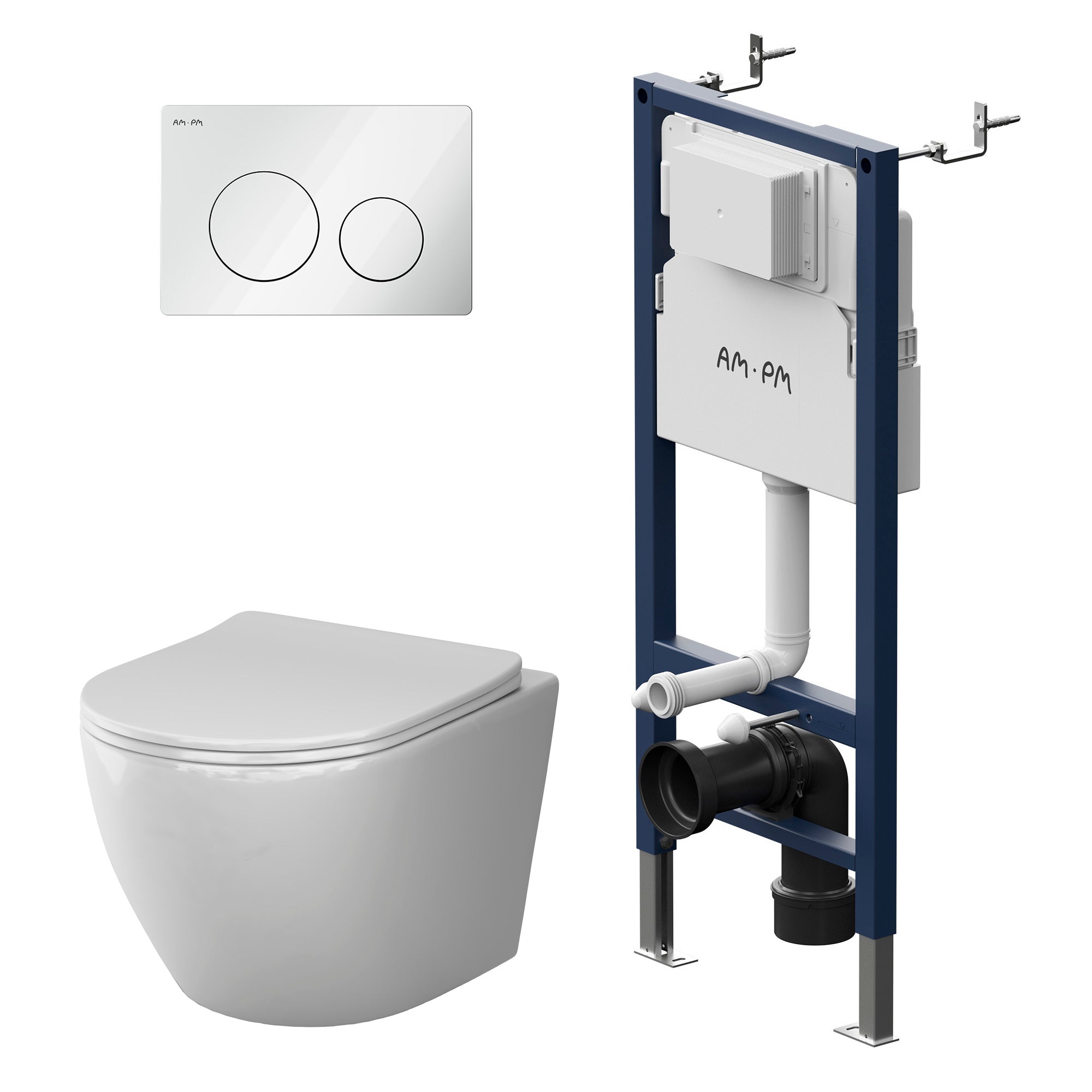 IIS90101. LA1900 Ensemble : WC suspendu + élément pré-encastré + plaque de poussée