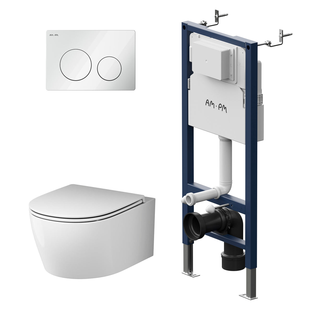 Ensemble de toilette complet X-Joy S avec élément mural et plaque d'actionnement blanche–IIS90101. XB1700