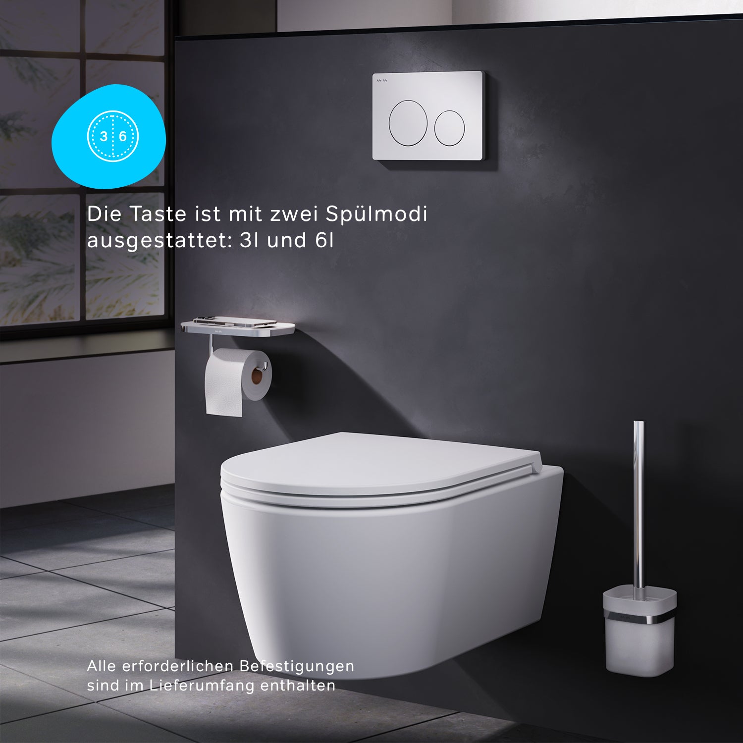 IIS90101.XB1700 Set: Wand-WC + Vorwandelement + Drückerplatte