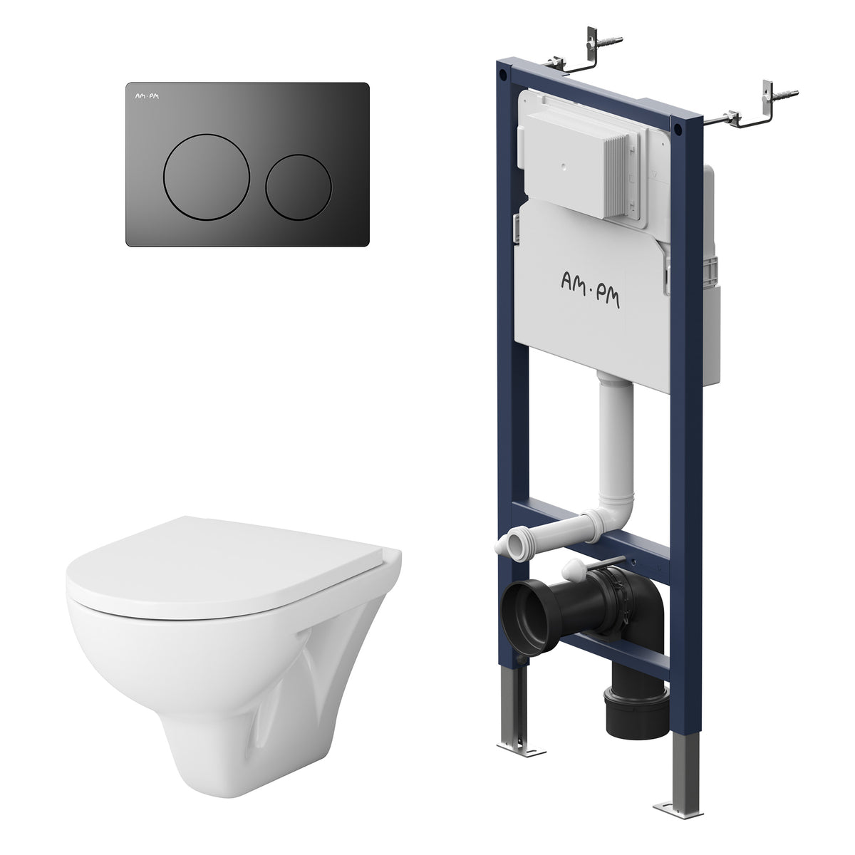 WC-Komplettset Hit: WC, Vorwandelement, schwarze Platte, FlashClean | AM.PM