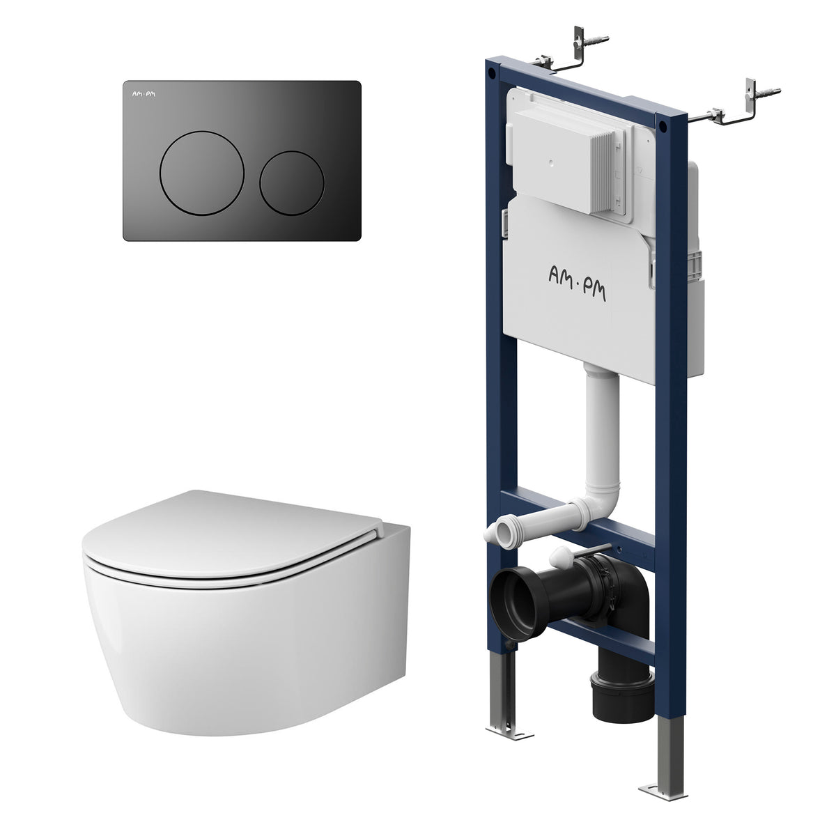 Ensemble de toilette complet X-Joy S avec élément mural et plaque d'actionnement noire–IIS90138. XB1700