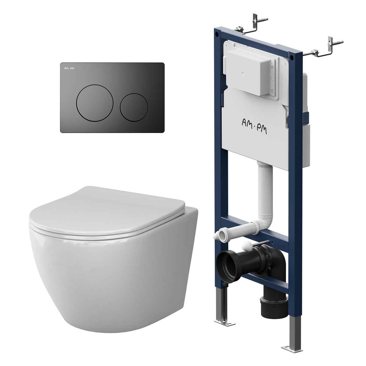 Ensemble de toilette complet X-Joy S avec élément mural et plaque d'actionnement noire–IIS90138. XB1701