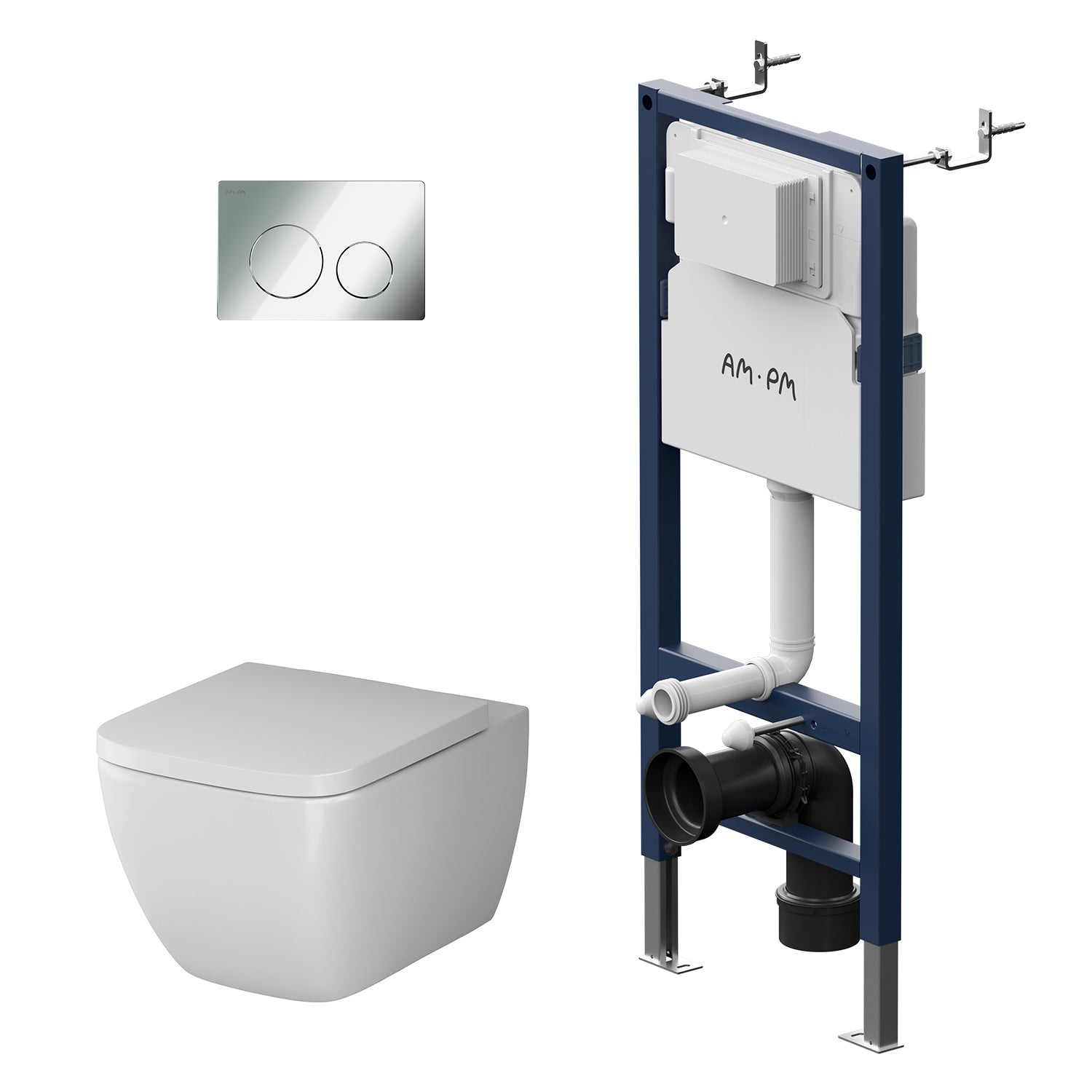 IIS90151.GA1700 Set: Wand-WC + Vorwandelement + Drückerplatte