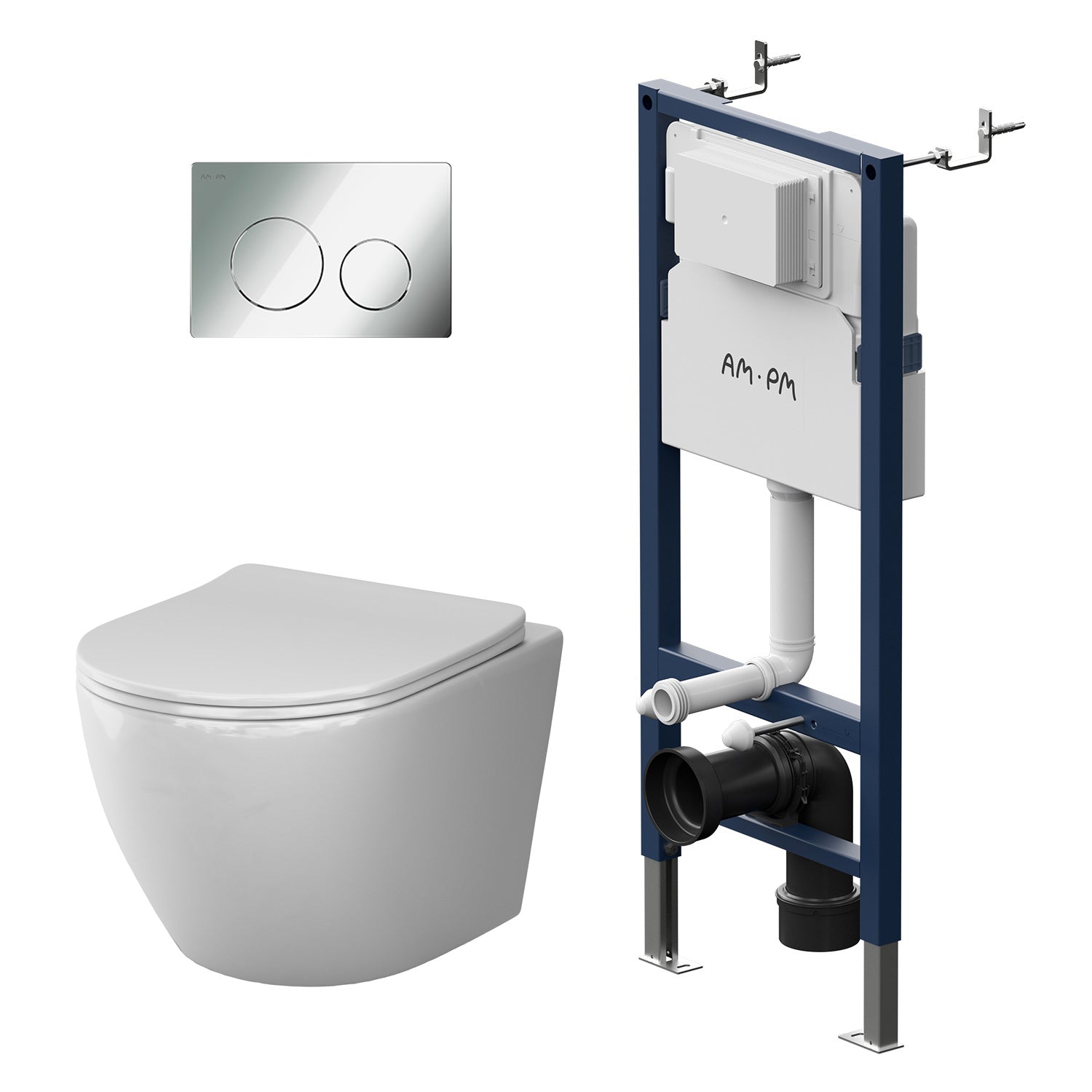 IIS90151. LA1900 Ensemble : WC suspendu + élément pré-encastré + plaque de poussée
