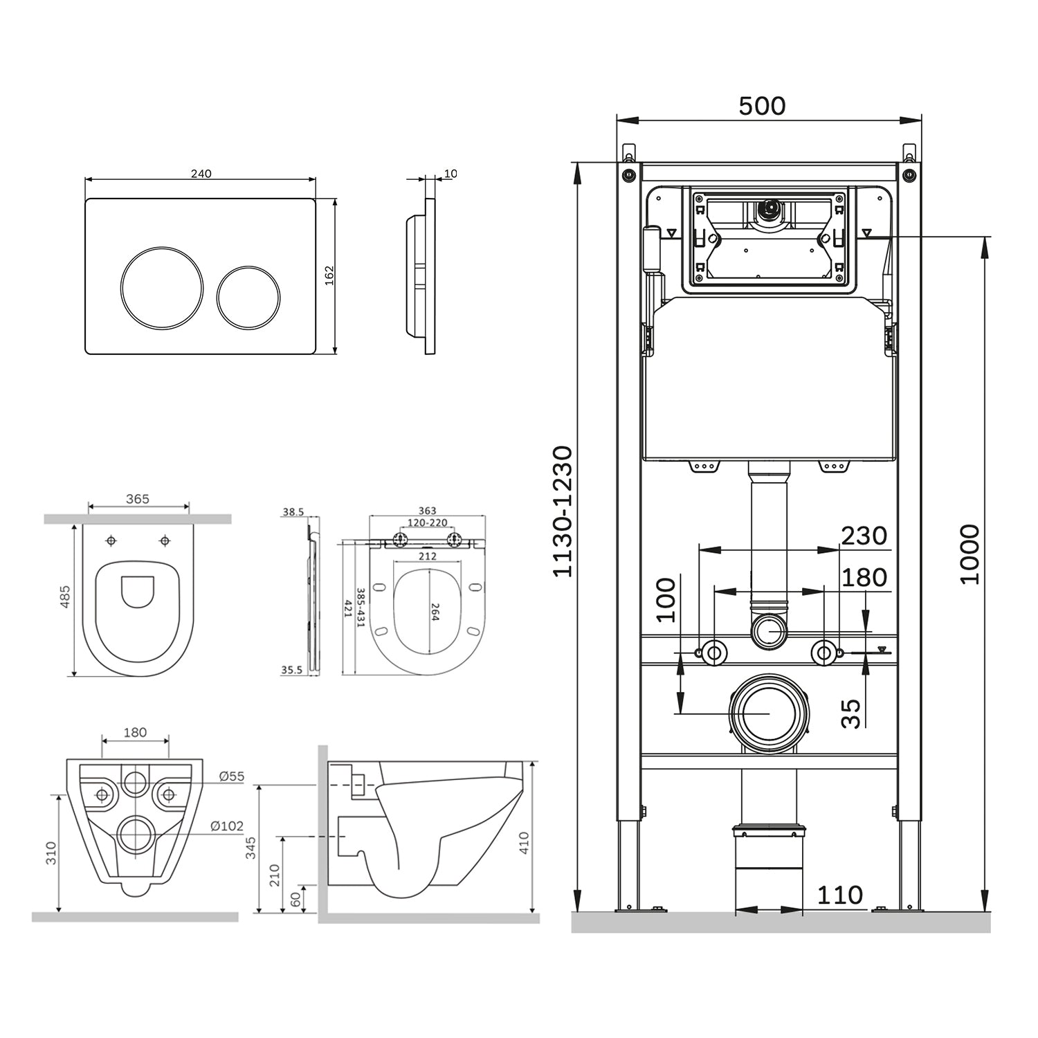 IIS90151.SB1700 Set: Plaque de poussée pour élément de préparoi de toilette mural