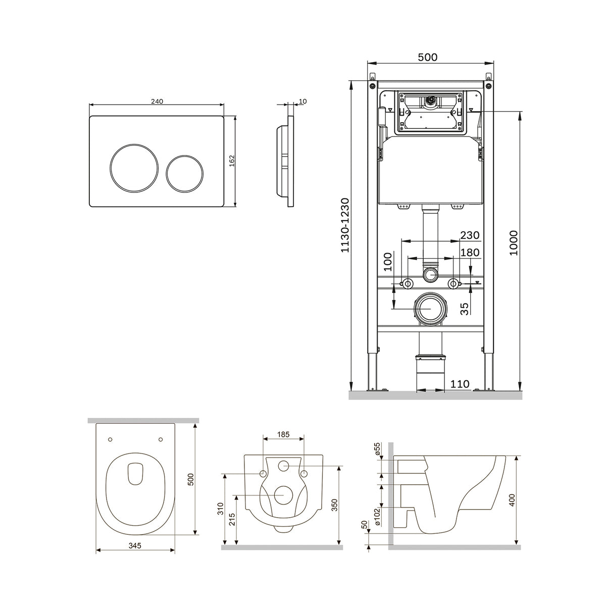 IIS90151.XB1700 Set: Wand-WC + Vorwandelement + Drückerplatte ampm-store.de