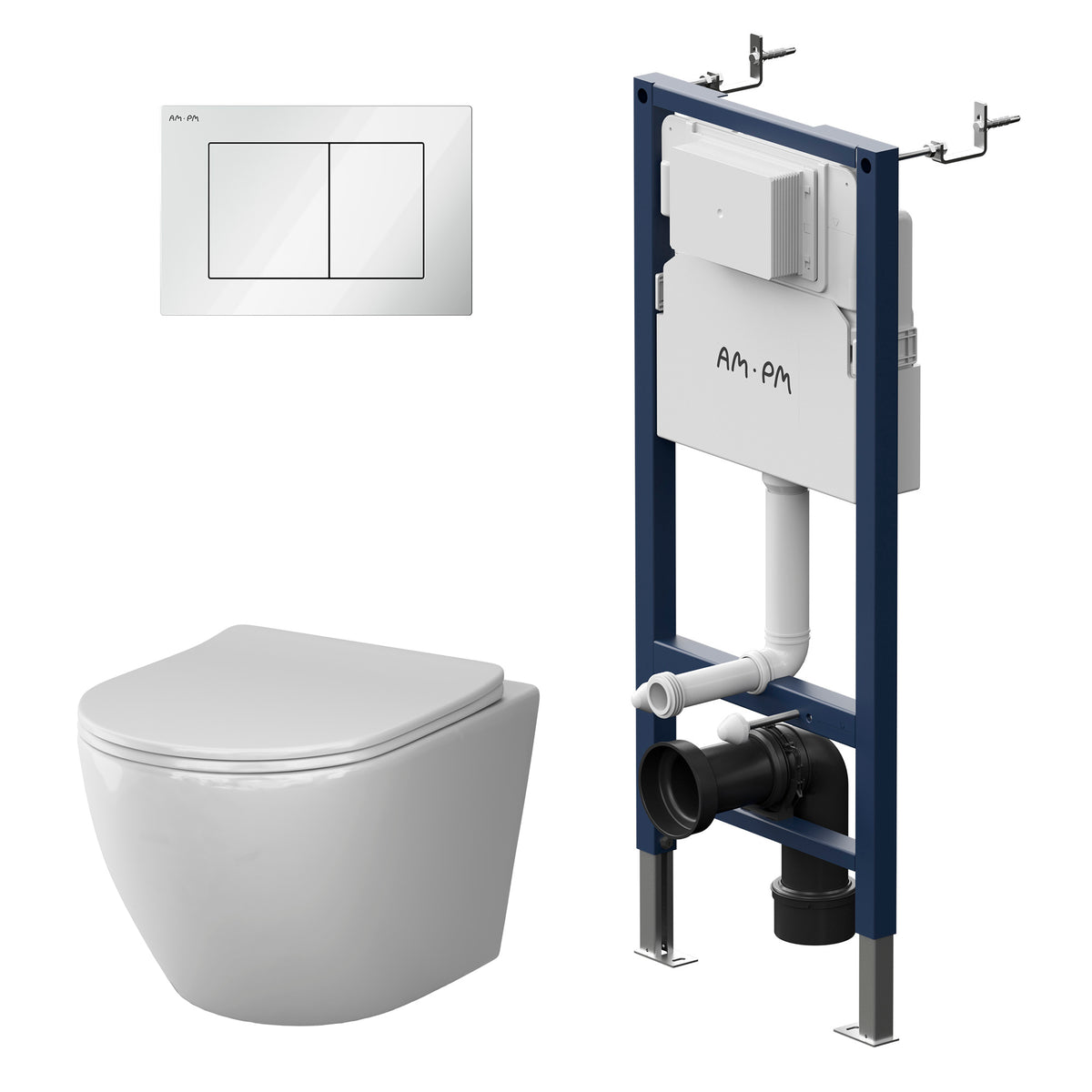Ensemble WC complet avec bâti-support suspendu et plaque de commande blanche–IIS90201. LA1900
