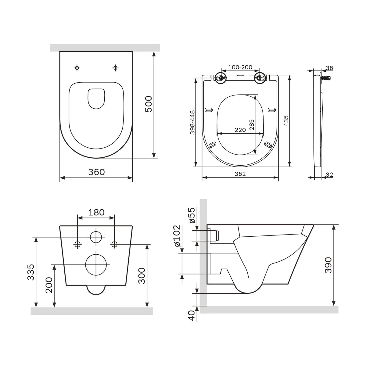 IIS90201.NA1700 Set: Wand-WC + Vorwandelement + Drückerplatte