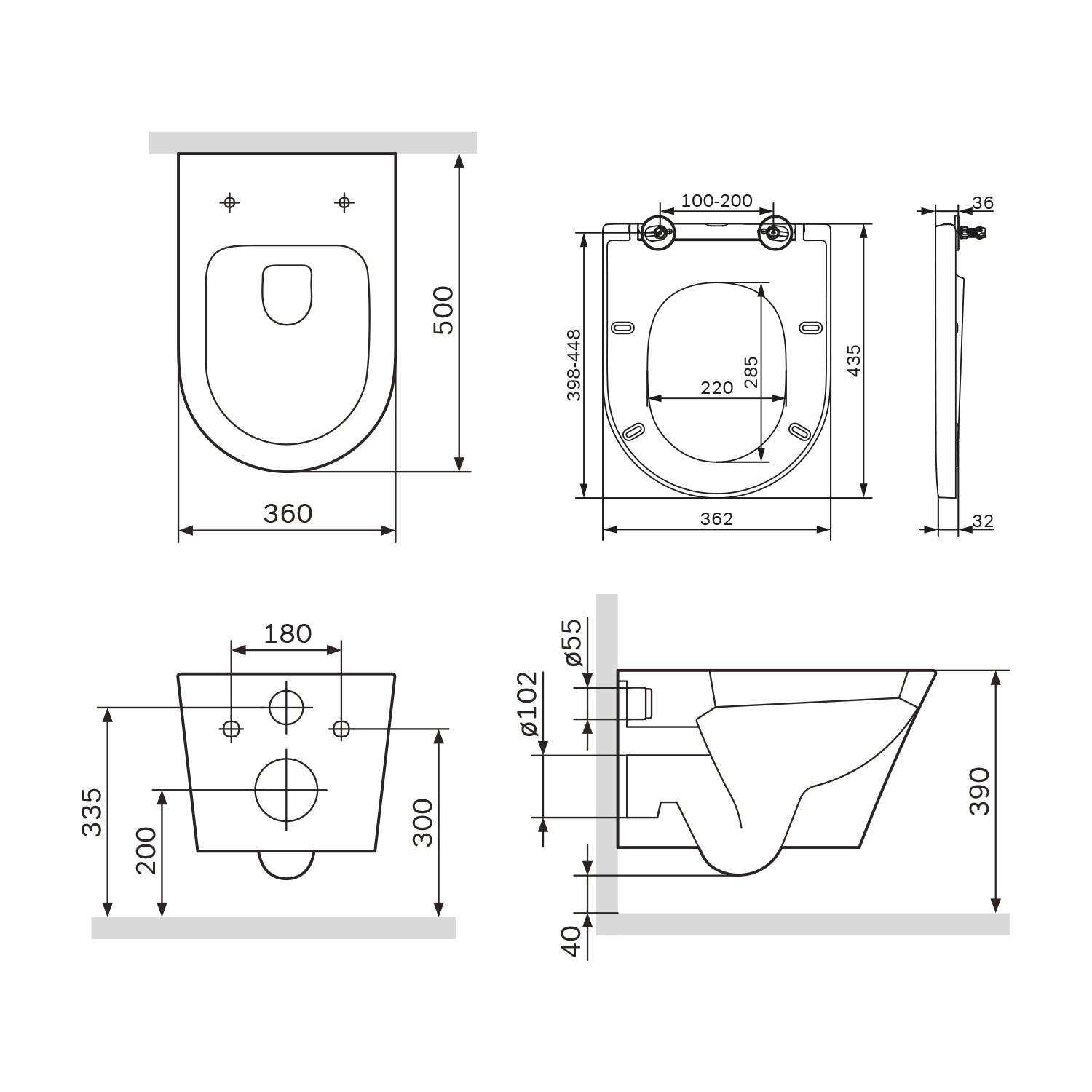 IIS90201.NA1700 Set: Wand-WC + Vorwandelement + Drückerplatte
