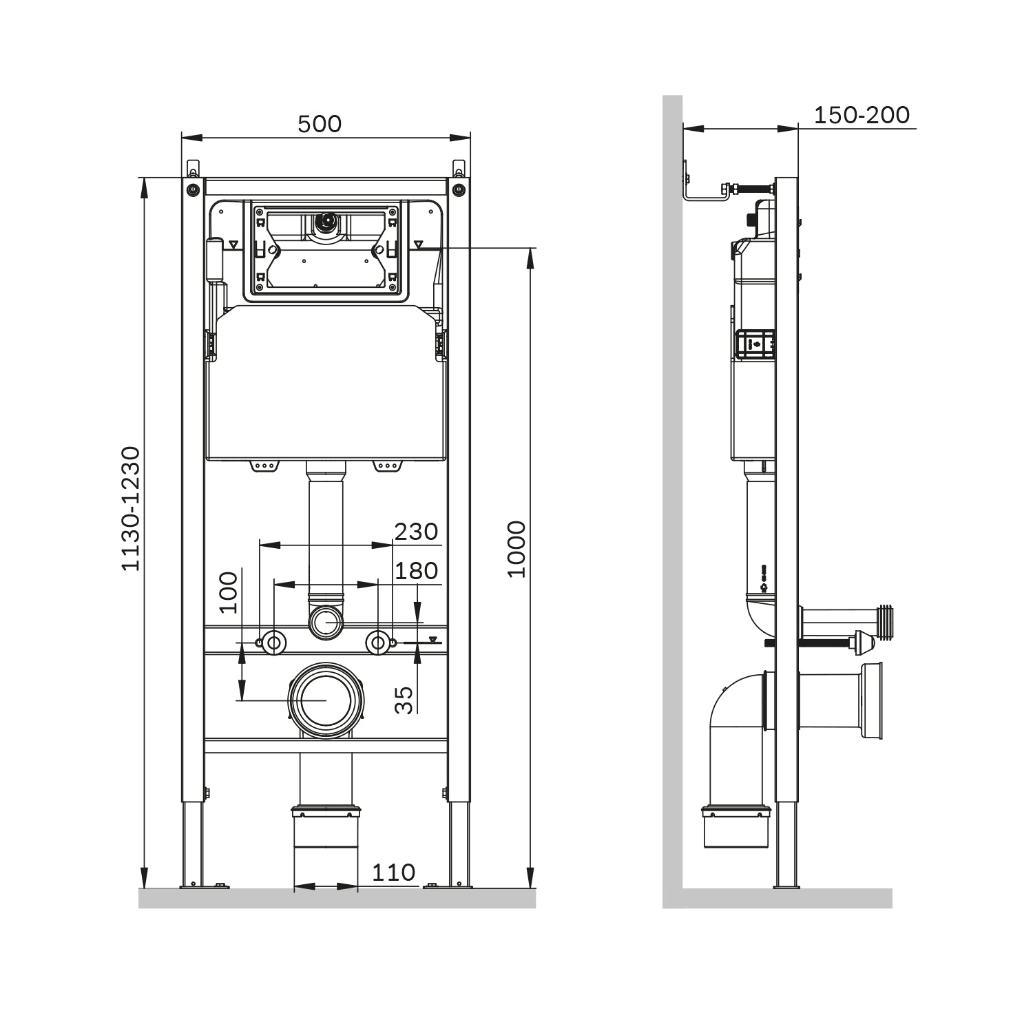 IIS90201.XB1701 Set: Wand-WC + Vorwandelement + Drückerplatte