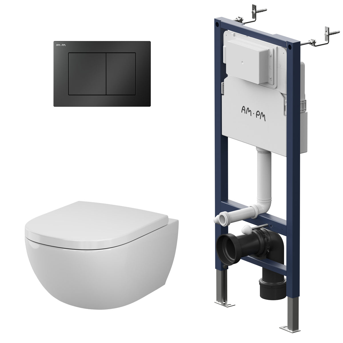 Ensemble complet de toilettes Above avec élément mural et plaque de déclenchement en noir-IIS90238. AB1900
