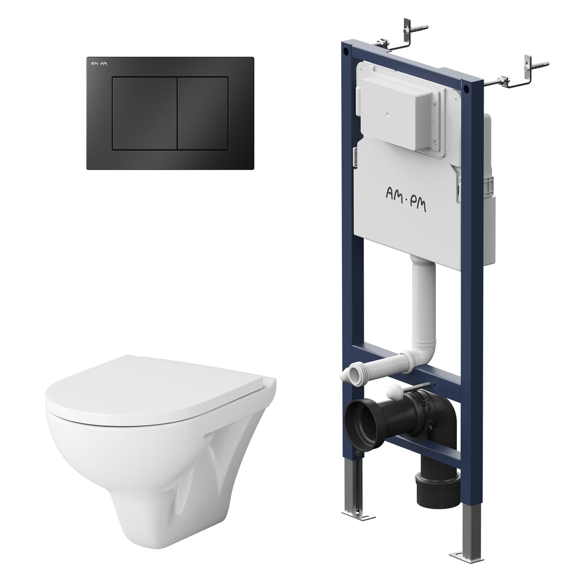 WC-Komplettset Hit mit Vorwandelement und schwarzer Betätigungsplatte – IIS90238.TA1700