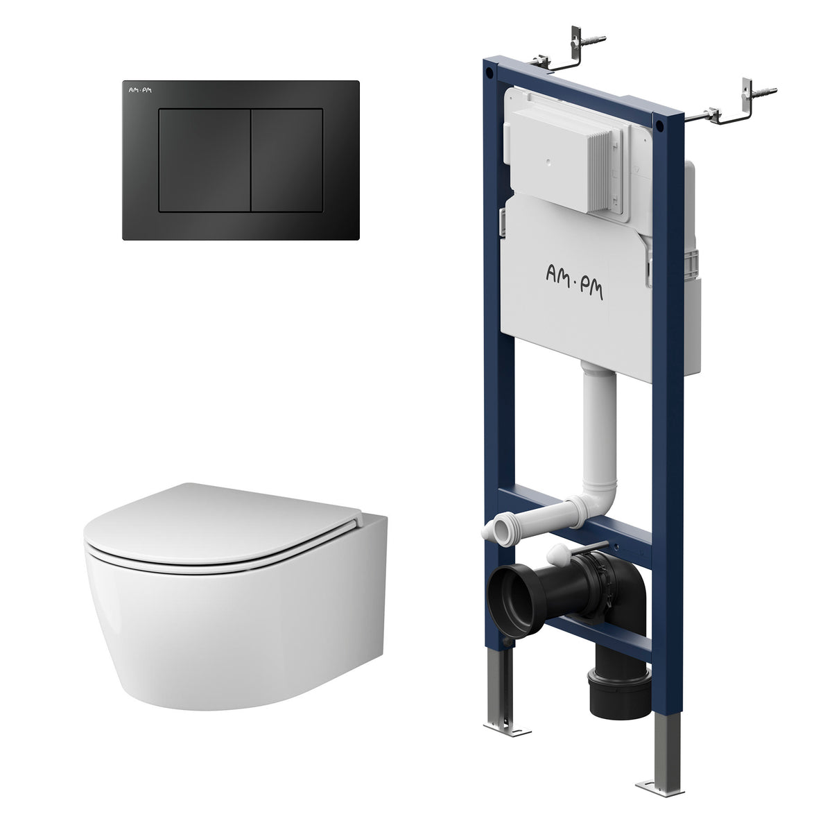 Ensemble de toilette complet X-Joy S avec élément mural et plaque d'actionnement noire–IIS90238. XB1700