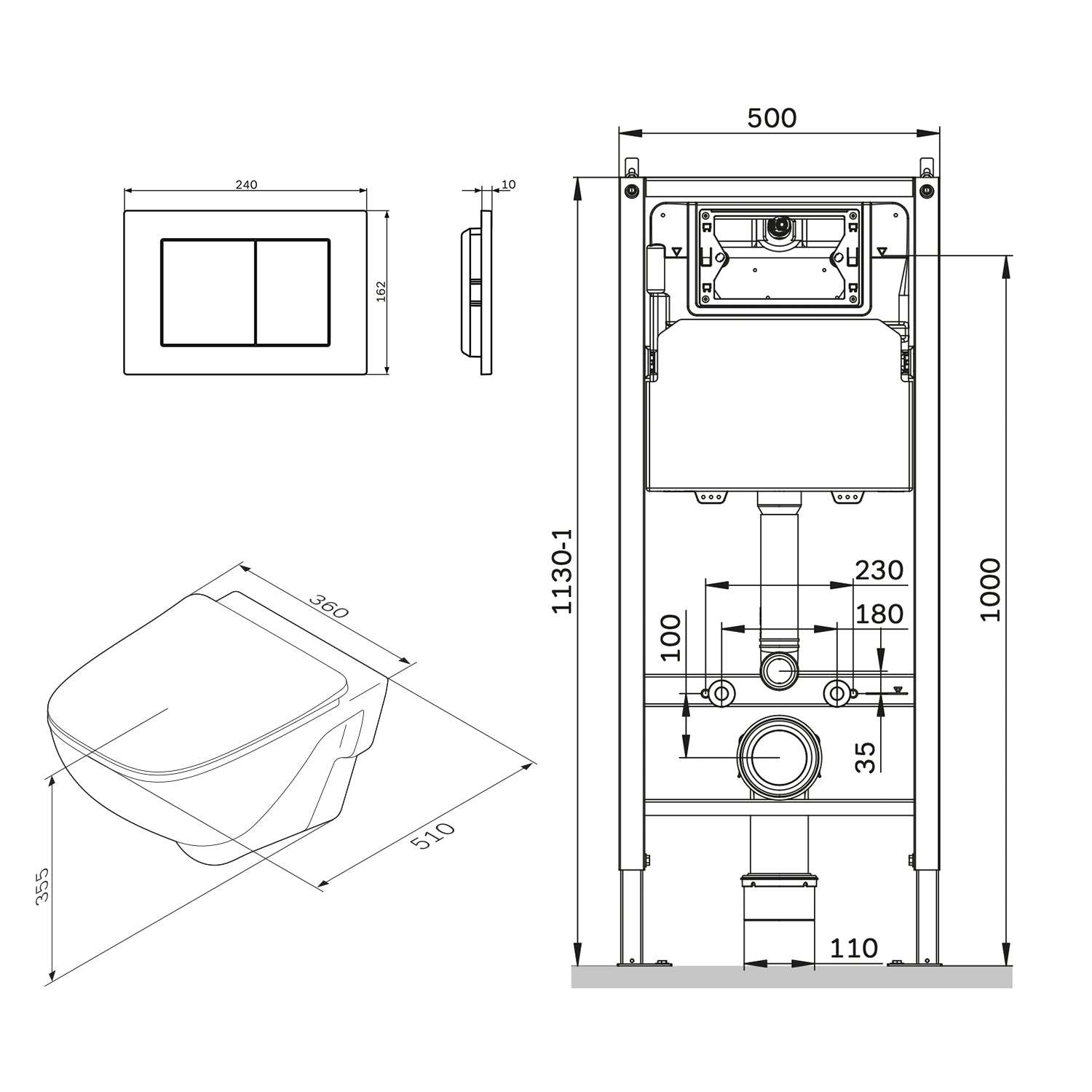 IIS90251.XA1700 Set: Wand-WC + Vorwandelement + Drückerplatte