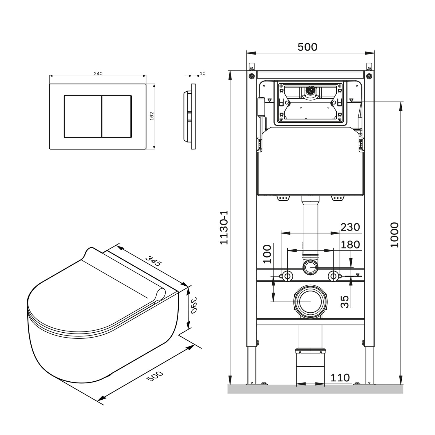 IIS90251.XB1700 Set: Wand-WC + Vorwandelement + Drückerplatte